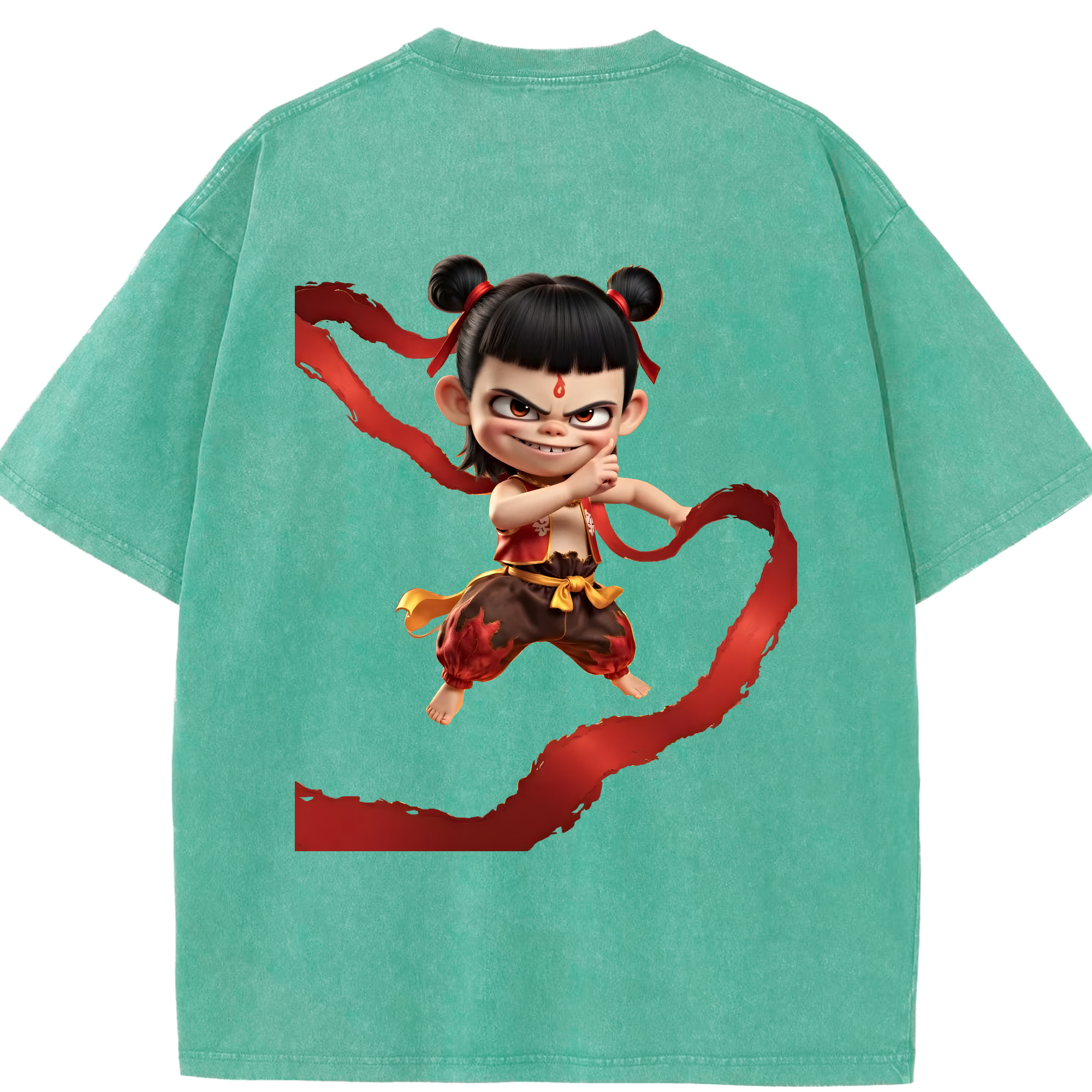 （画像用） Ne Zha 2 ナタ 魔童の大暴れ 綿100% ヴィンテージ風 半袖Tシャツ（背面プリント）